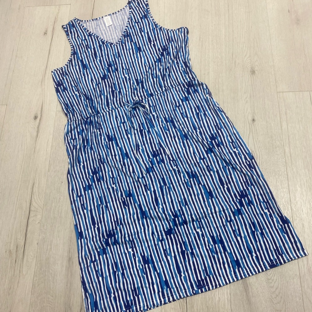 NWOT West Loop Striped Blue and White Midi Dress